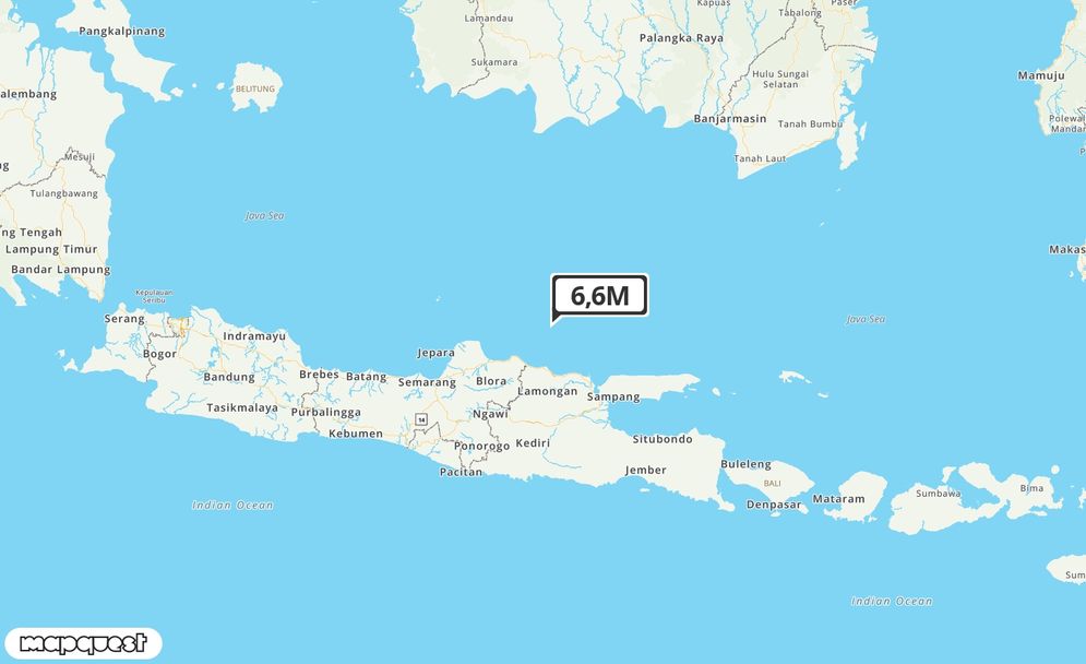 INFO BMKG: Gempa Guncang Tuban di Laut 68 km Barat Laut 6.6 Magnitudo